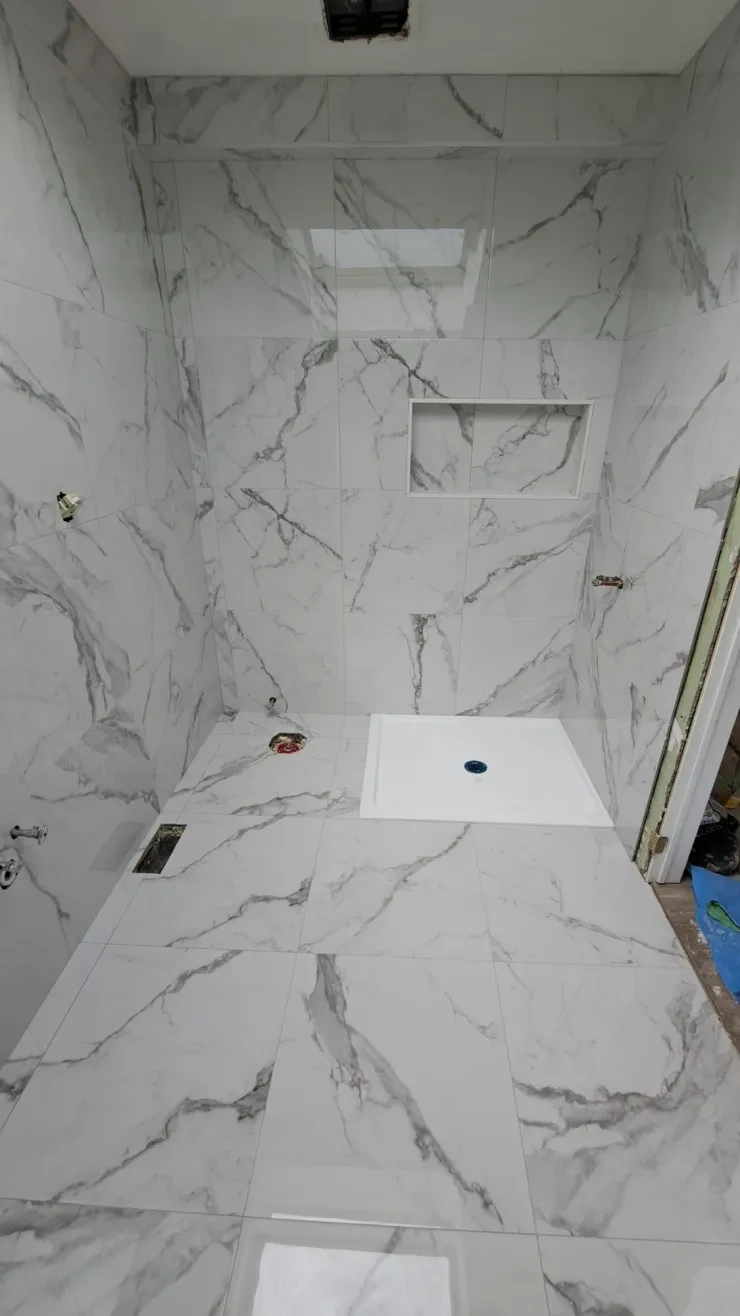 Bathroom Renovation — Full Marble Tile Shower Enclosure