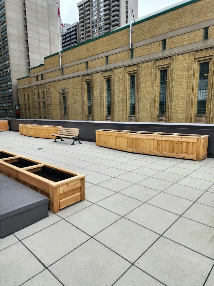 Rooftop Terrace — Cedar Planters & Bench Installation